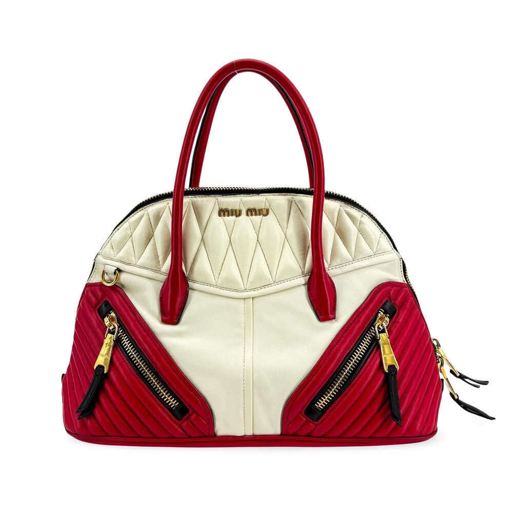 Miu Miu Biker Convertible Dome Satchel Quilted Leather Small